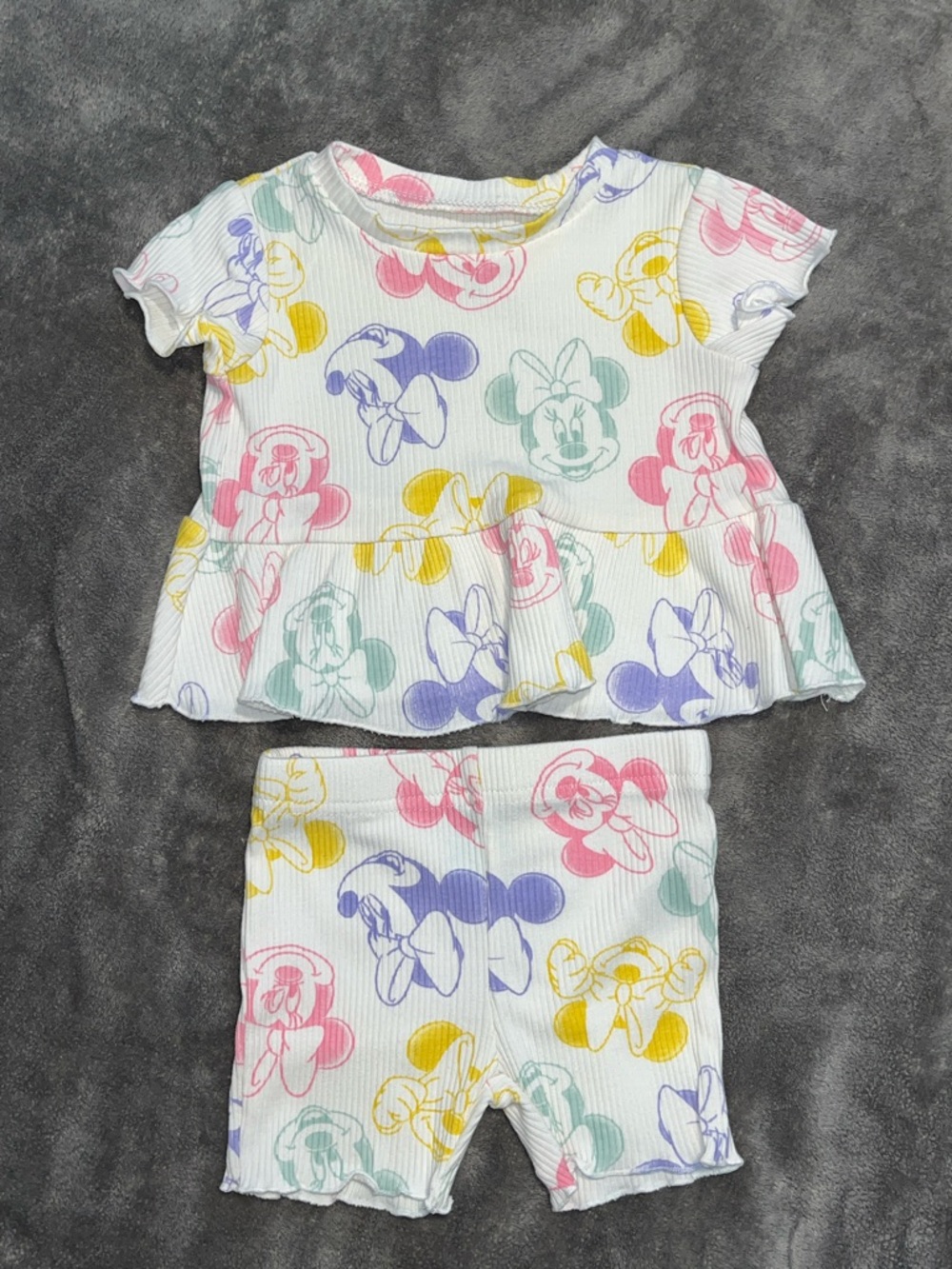 Disney White Kids Matching Set with Pink, Yellow, Purple, Green Prints